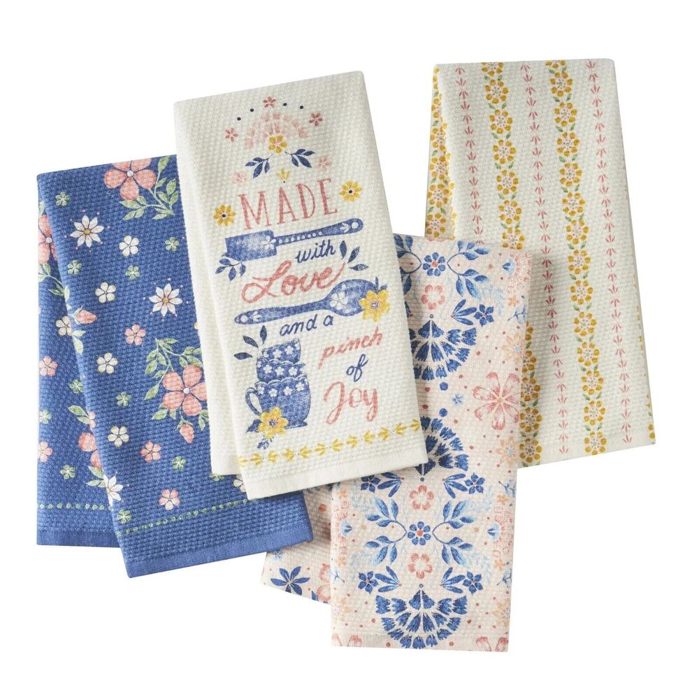Pioneer Woman Hattie Kitchen Towels 4-pc Made with Love and Joy 18 x 28-in Blue